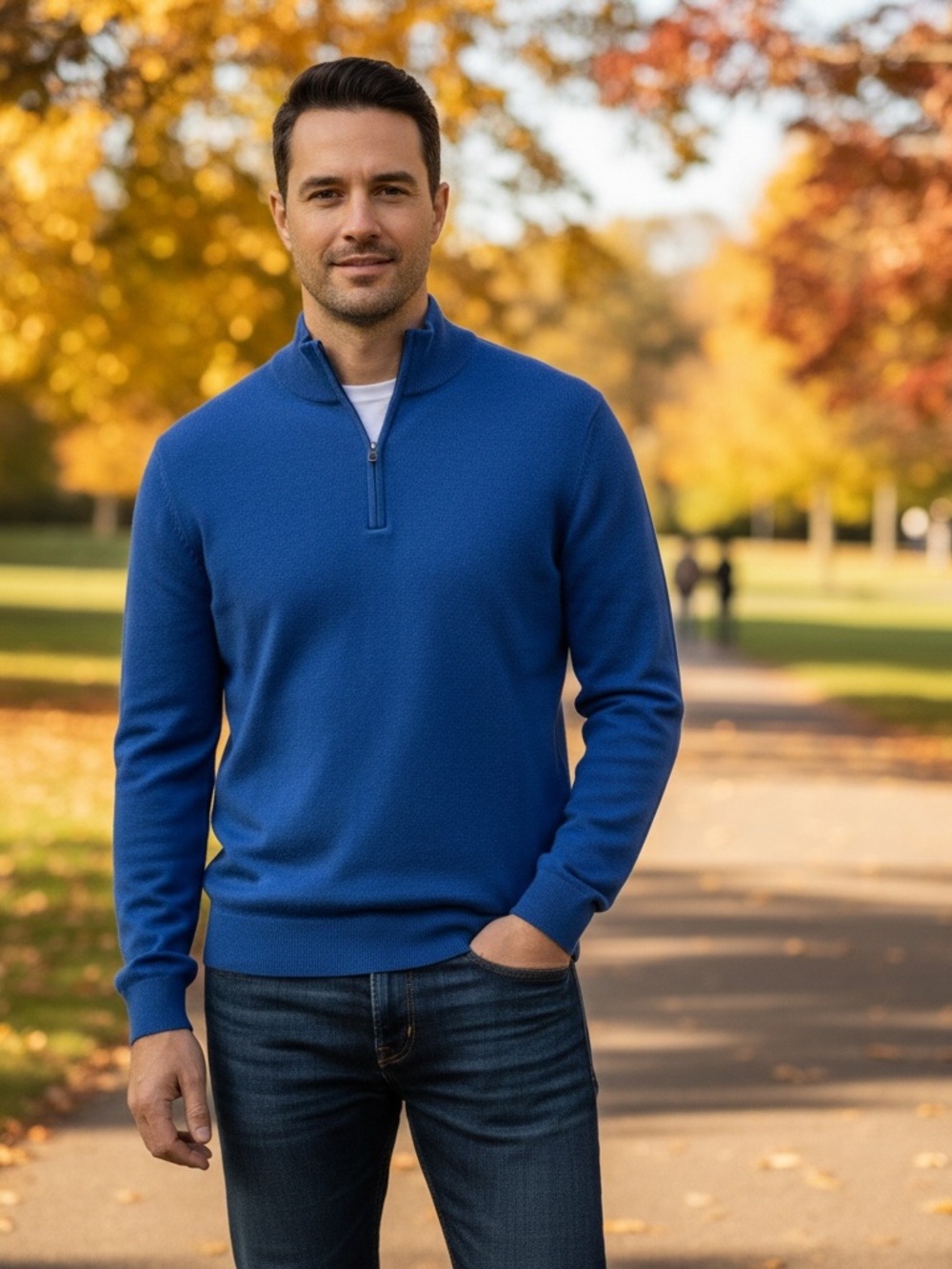 • Boss • Men's Blue Half-Zip Sweater Cotton Medium